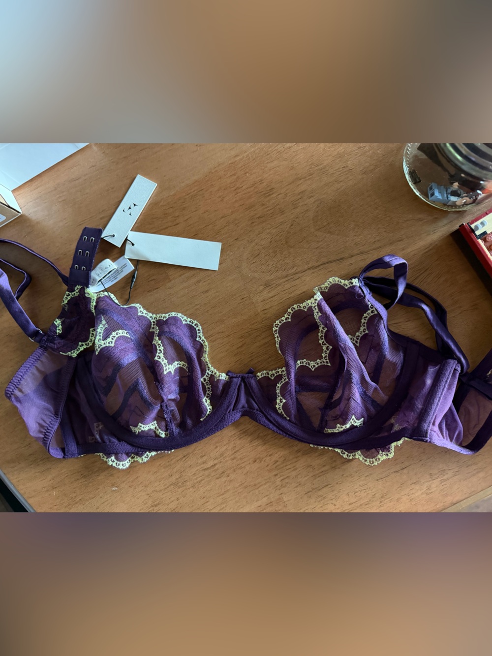 Fleur du Mal Purple Sheer Lace Underwire Bra Hendrix
